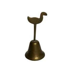 VTG Solid Brass Hand Bell – Flamingo Handle, Ornate Engraved Design, 5" Tall